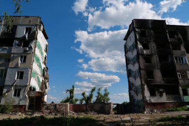 BORODYANKA, UKRAINE, JUNE 8, 2022: After bombing. Russian army of terrorist and marauders dropped bombs and destroyed houses, killed civilians on February 2022. Terror and genocide of Ukrainian people