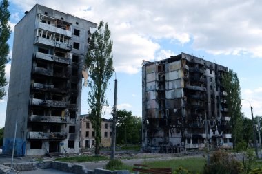 BORODYANKA, UKRAINE, JUNE 8, 2022: After bombing. Russian army of terrorist and marauders dropped bombs and destroyed houses, killed civilians on February 2022. Terror and genocide of Ukrainian people