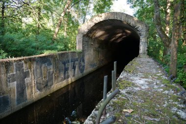 KYIV, UKRAINE, MAY 1, 2023: Tunnel under Dnipro river on Zhukiv island. Official name - Construction No.1 NKSHS, Object No.1 or Stalin Metro, 1938-1941,for safe and hidden crossing of troops and cargo