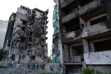 BORODYANKA, UKRAINE, JUNE 8, 2022: After bombing. Russian army of terrorist and marauders dropped bombs and destroyed houses, killed civilians on February 2022. Terror and genocide of Ukrainian people