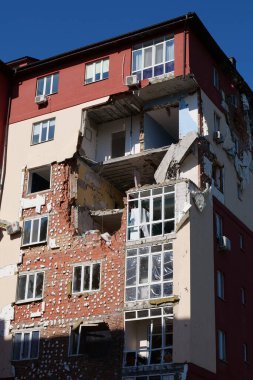 IRPIN, UKRAINE, JUNE 6, 2022: Russian terrorist army damaged dwelling houses and killed people in Irpin town, Kyiv Oblast on March 2022. After bombing.Terror and genocide of Ukrainian people