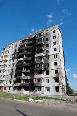BORODYANKA, UKRAINE, JUNE 8, 2022: After bombing. Russian army of terrorist and marauders dropped bombs and destroyed houses, killed civilians on February 2022. Terror and genocide of Ukrainian people