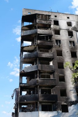 BORODYANKA, UKRAINE, JUNE 8, 2022: After bombing. Russian army of terrorist and marauders dropped bombs and destroyed houses, killed civilians on February 2022. Terror and genocide of Ukrainian people