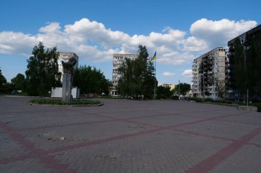BORODYANKA, UKRAINE, JUNE 8, 2022: After bombing. Russian army of terrorist and marauders dropped bombs and destroyed houses, killed civilians on February 2022. Terror and genocide of Ukrainian people