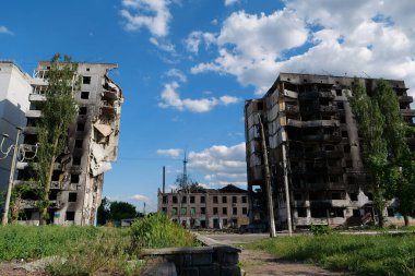 BORODYANKA, UKRAINE, JUNE 8, 2022: After bombing. Russian army of terrorist and marauders dropped bombs and destroyed houses, killed civilians on February 2022. Terror and genocide of Ukrainian people