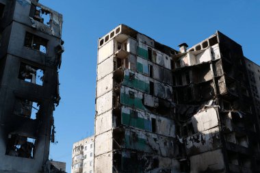 BORODYANKA, UKRAINE, JUNE 8, 2022: After bombing. Russian army of terrorist and marauders dropped bombs and destroyed houses, killed civilians on February 2022. Terror and genocide of Ukrainian people