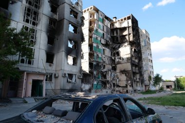 BORODYANKA, UKRAINE, JUNE 8, 2022: After bombing. Russian army of terrorist and marauders dropped bombs and destroyed houses, killed civilians on February 2022. Terror and genocide of Ukrainian people