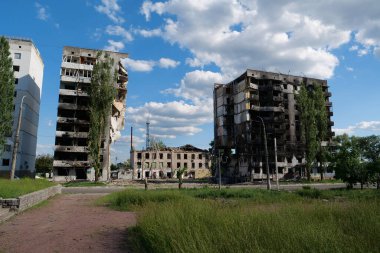 BORODYANKA, UKRAINE, JUNE 8, 2022: After bombing. Russian army of terrorist and marauders dropped bombs and destroyed houses, killed civilians on February 2022. Terror and genocide of Ukrainian people