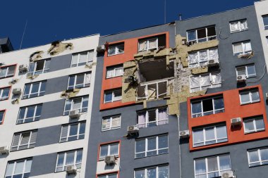 IRPIN, UKRAINE, JUNE 6, 2022: Russian terrorist army damaged dwelling houses and killed people in Irpin town, Kyiv Oblast on March 2022. After bombing.Terror and genocide of Ukrainian people