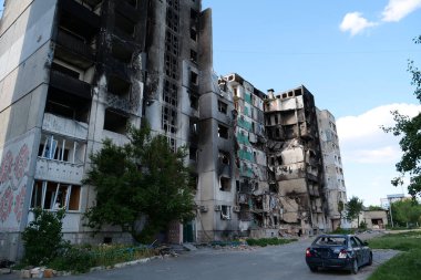 BORODYANKA, UKRAINE, JUNE 8, 2022: After bombing. Russian army of terrorist and marauders dropped bombs and destroyed houses, killed civilians on February 2022. Terror and genocide of Ukrainian people