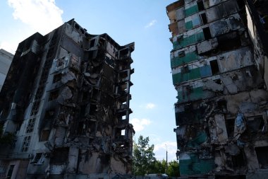 BORODYANKA, UKRAINE, JUNE 8, 2022: After bombing. Russian army of terrorist and marauders dropped bombs and destroyed houses, killed civilians on February 2022. Terror and genocide of Ukrainian people