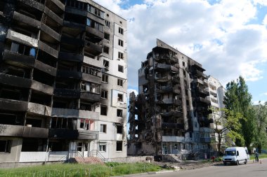BORODYANKA, UKRAINE, JUNE 8, 2022: After bombing. Russian army of terrorist and marauders dropped bombs and destroyed houses, killed civilians on February 2022. Terror and genocide of Ukrainian people