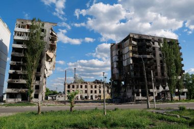 BORODYANKA, UKRAINE, JUNE 8, 2022: After bombing. Russian army of terrorist and marauders dropped bombs and destroyed houses, killed civilians on February 2022. Terror and genocide of Ukrainian people