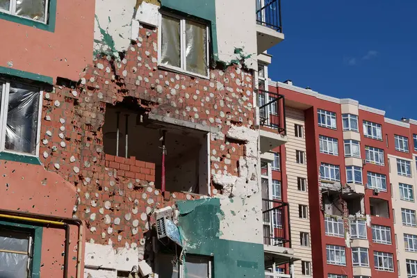 IRPIN, UKRAINE, JUNE 6, 2022: Russian terrorist army damaged dwelling houses and killed people in Irpin town, Kyiv Oblast on March 2022. After bombing.Terror and genocide of Ukrainian people