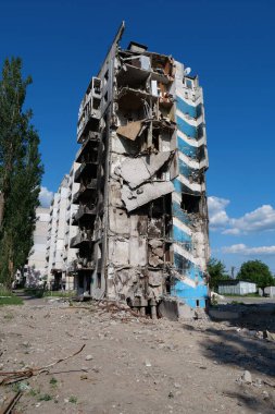 BORODYANKA, UKRAINE, JUNE 8, 2022: After bombing. Russian army of terrorist and marauders dropped bombs and destroyed houses, killed civilians on February 2022. Terror and genocide of Ukrainian people
