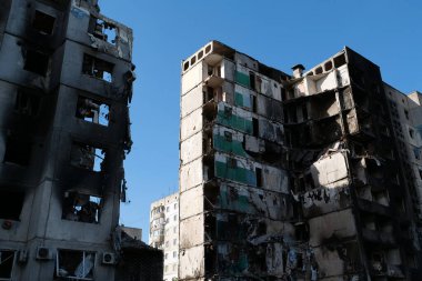 BORODYANKA, UKRAINE, JUNE 8, 2022: After bombing. Russian army of terrorist and marauders dropped bombs and destroyed houses, killed civilians on February 2022. Terror and genocide of Ukrainian people