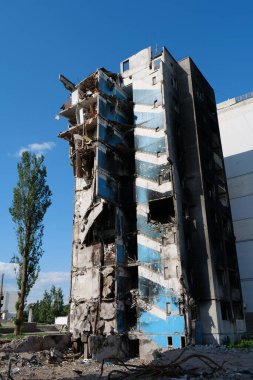 BORODYANKA, UKRAINE, JUNE 8, 2022: After bombing. Russian army of terrorist and marauders dropped bombs and destroyed houses, killed civilians on February 2022. Terror and genocide of Ukrainian people