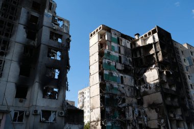 BORODYANKA, UKRAINE, JUNE 8, 2022: After bombing. Russian army of terrorist and marauders dropped bombs and destroyed houses, killed civilians on February 2022. Terror and genocide of Ukrainian people