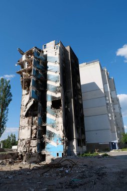 BORODYANKA, UKRAINE, JUNE 8, 2022: After bombing. Russian army of terrorist and marauders dropped bombs and destroyed houses, killed civilians on February 2022. Terror and genocide of Ukrainian people