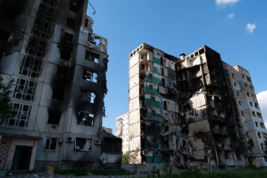 BORODYANKA, UKRAINE, JUNE 8, 2022: After bombing. Russian army of terrorist and marauders dropped bombs and destroyed houses, killed civilians on February 2022. Terror and genocide of Ukrainian people