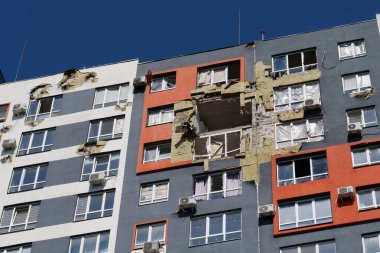 IRPIN, UKRAINE, JUNE 6, 2022: Russian terrorist army damaged dwelling houses and killed people in Irpin town, Kyiv Oblast on March 2022. After bombing.Terror and genocide of Ukrainian people