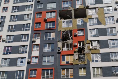 IRPIN, UKRAINE, JUNE 6, 2022: Russian terrorist army damaged dwelling houses and killed people in Irpin town, Kyiv Oblast on March 2022. After bombing.Terror and genocide of Ukrainian people