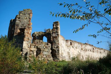 Ruins of ancient Pniv Castle - medieval historical object in Ivano-Frankivsk region, western Ukraine