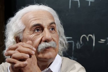 BUKOVEL, UKRAINE, OCTOBER 5, 2022: Wax figure of world-famous scientist, theoretical physicist, Nobel laureate, creator of theory of relativity Albert Einstein