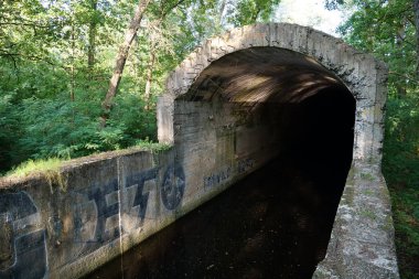 KYIV, UKRAINE, MAY 1, 2023: Tunnel under Dnipro river on Zhukiv island. Official name - Construction No.1 NKSHS, Object No.1 or Stalin Metro, 1938-1941,for safe and hidden crossing of troops and cargo