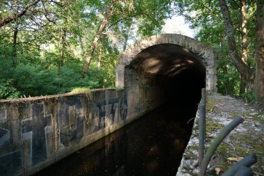 KYIV, UKRAINE, MAY 1, 2023: Tunnel under Dnipro river on Zhukiv island. Official name - Construction No.1 NKSHS, Object No.1 or Stalin Metro, 1938-1941,for safe and hidden crossing of troops and cargo