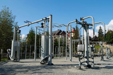 Sports ground for physical exercise on open air. Sports ground with exercise equipment in open air sport zone
