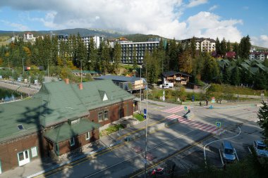 BUKOVEL, UKRAINE, OCTOBER 13, 2022: Bukovel - beautiful village and largest ski resort in Carpathian Mountains, Ivano-Frankivsk Oblast, western Ukraine