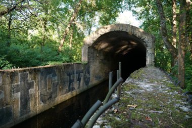 KYIV, UKRAINE, MAY 1, 2023: Tunnel under Dnipro river on Zhukiv island. Official name - Construction No.1 NKSHS, Object No.1 or Stalin Metro, 1938-1941,for safe and hidden crossing of troops and cargo
