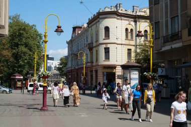 IVANO-FRANKIVSK, UKRAINE, AUGUST 19, 2022: People at the streets in Ivano-Frankivsk city, western Ukraine