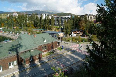 BUKOVEL, UKRAINE, OCTOBER 13, 2022: Bukovel - beautiful village and largest ski resort in Carpathian Mountains, Ivano-Frankivsk Oblast, western Ukraine