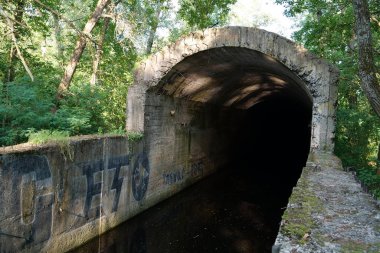 KYIV, UKRAINE, MAY 1, 2023: Tunnel under Dnipro river on Zhukiv island. Official name - Construction No.1 NKSHS, Object No.1 or Stalin Metro, 1938-1941,for safe and hidden crossing of troops and cargo
