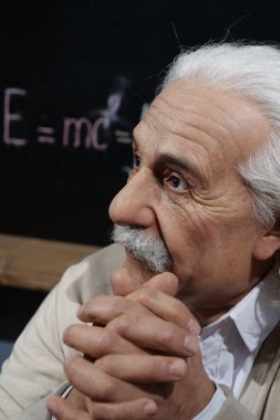 BUKOVEL, UKRAINE, ECTOBER 13, 2022: Dünyaca ünlü bilim adamı, teorik fizikçi, Nobel ödüllü, görelilik teorisinin yaratıcısı, tüm zamanların en büyük ve en etkili fizikçisi Albert Einstein