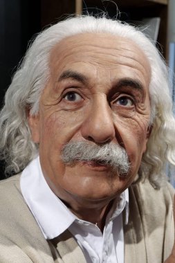 BUKOVEL, UKRAINE, OCTOBER 5, 2022: Wax figure of world-famous scientist, theoretical physicist, Nobel laureate, creator of theory of relativity Albert Einstein