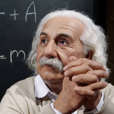 BUKOVEL, UKRAINE, OCTOBER 5, 2022: Wax figure of world-famous scientist, theoretical physicist, Nobel laureate, creator of theory of relativity Albert Einstein