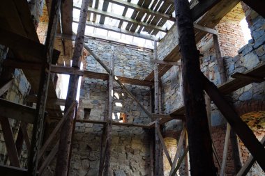 Interior of building of ancient Pniv Castle is a medieval historical object in Nadvornyansky district of Ivano-Frankivsk region of western Ukraine