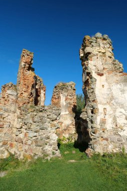 Ruins of ancient Pniv Castle - medieval historical object in Ivano-Frankivsk region, western Ukraine