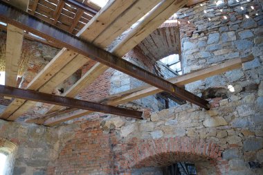 Interior of building of ancient Pniv Castle is a medieval historical object in Nadvornyansky district of Ivano-Frankivsk region of western Ukraine