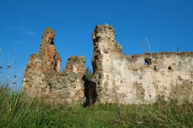 Ruins of ancient Pniv Castle - medieval historical object in Ivano-Frankivsk region, western Ukraine
