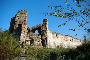 Ruins of ancient Pniv Castle - medieval historical object in Ivano-Frankivsk region, western Ukraine