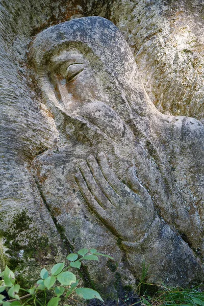 Yaremche Carpathian Mountains Ukraine October 2022 Sculptures Carved Stone Entrance — Stock Photo, Image