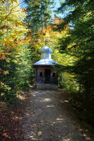 Kaplica Błogosławionego Kamienia Święte Źródło Lesie Pobliżu Manyava Skete Zachodzie — Zdjęcie stockowe