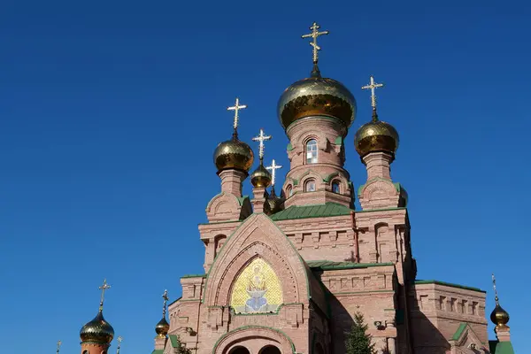 Kyrkan Ikonen Guds Moder Livgivande Våren Helig Förbön Kloster Goloseevsky — Stockfoto