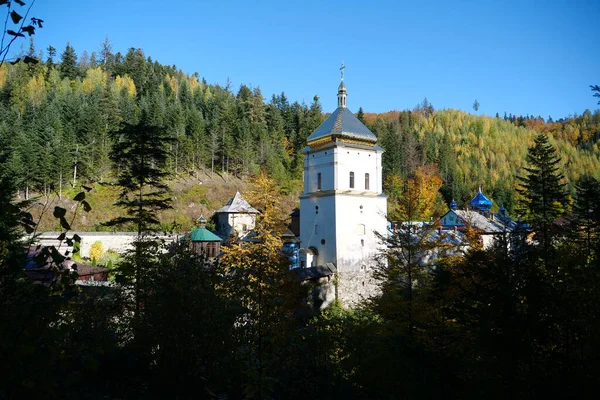 Manyava Skete Exaltation Holy Cross Forest Carpathian Mountains Ukraine Orthodox —  Fotos de Stock