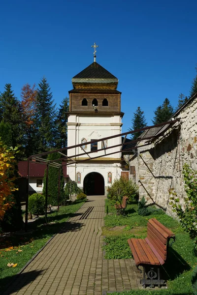Manyava Skete Exaltation Holy Cross Forest Carpathian Mountains Ukraine Orthodox — Stock Photo, Image