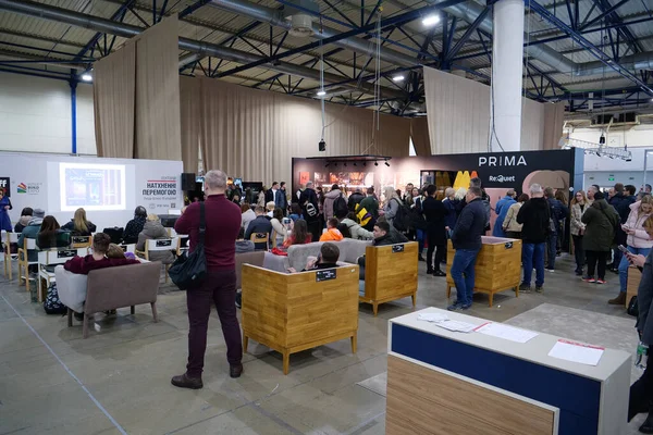 stock image KYIV, UKRAINE, MARCH 10, 2023: People at international construction exhibition Inter Build Expo and international furniture forum KIFF in main international exhibition center in Kyiv city, Ukraine